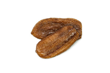 Dried bananas on white background
