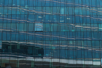 Naklejka na ściany i meble Skyscrapers with glass facade. Modern buildings in Paris business district. Concepts of economics, financial, future. Copy space for text. Dynamic composition.