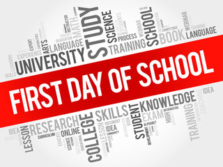 First day of school word cloud, education concept