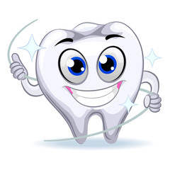 Vector Illustration of Tooth Mascot holding Dental Floss