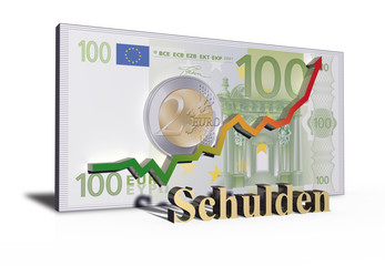 EUro Diagramm mit Schuldentendenz, freigestellt 3d