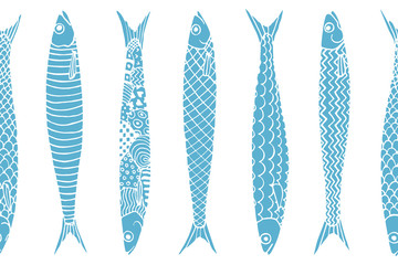 Hand drawn sardines pattern