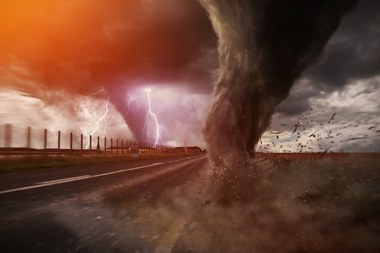 Large Tornado disaster on a road