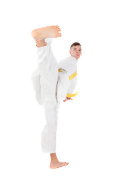 Slim guy practicing martial art