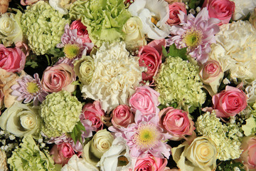 Pink, green and white bridal arrangement