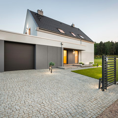 Design house with stone driveway - obrazy, fototapety, plakaty