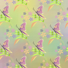 Hand drawn textured watercolor floral background with insect. Artistic template with  butterflies. Decorative pattern Series of Watercolor, Oil, Pastel and Drawn Backgrounds.
