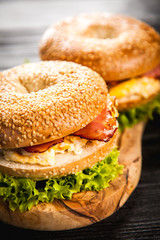 Bagel with bacon and egg