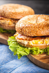 Bagel with bacon and egg