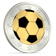 Zwei-Euro-Münze mit Fußball als Prägung
