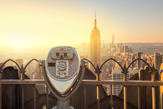 Manhattan Skyline And Tourist Binoculars New York City © Taiga