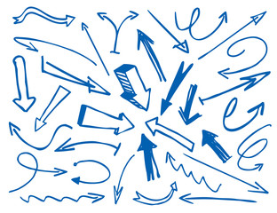 Blue Drawn Arrows. Vector Illustration.