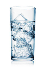 Glass of carbonated water with ice