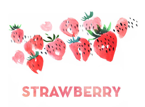 Strawberry Watercolor Illustration On White Background