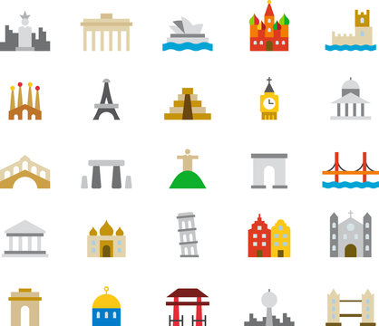 MONUMENTS colored flat icons
