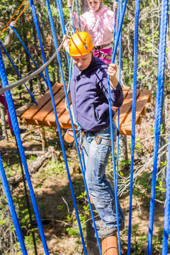 A man in a ropes course