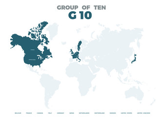 Fototapeta na wymiar Group of Ten world map.
