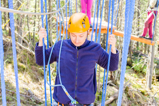 A man in a ropes course
