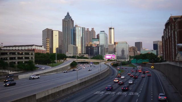 Atlanta Georgia Rush Hour Traffic Dusk Downtown City Skyline