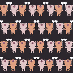 Seamless decorative vector background with bears and hearts. Print. Cloth design, wallpaper.