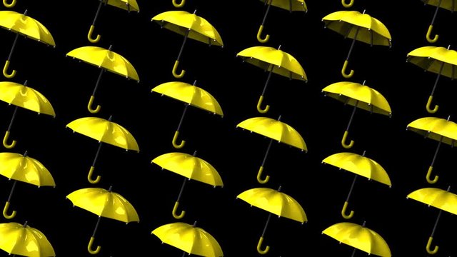 Yellow Umbrellas On Black Background.
Loop able 3DCG render Animation.