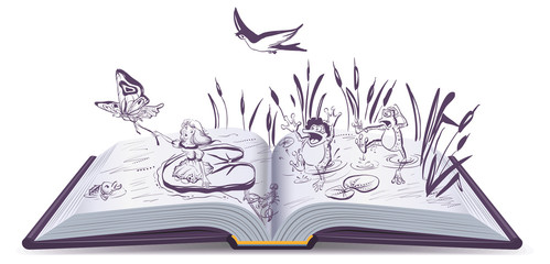 Naklejka premium Open book tale Thumbelina