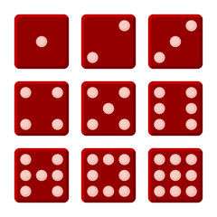 Red Dice Set on White Background. Vector