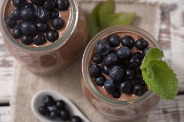 chia  chocolate pudding with blueberry