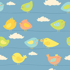 Seamless pattern with cute birds.