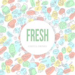 fast food symbols. Menu pattern.Decorative elements packing design doodle meals, snack and drinks burgers, french fries, chicken wings, barbecue, sweets, soda, coffee hand drawn illustration
