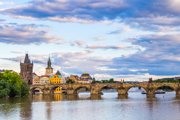 Charles bridge in Prague at sunset