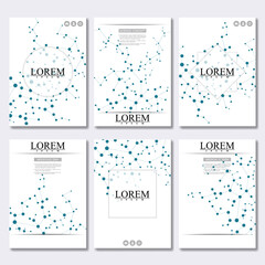 Vector brochure template, flyer, cover magazine in A4 size. Structure molecule of DNA and neurons. Abstract background