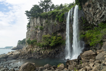 Fototapeta premium Jeonbang Waterfall on Jeju Island in South Korea.