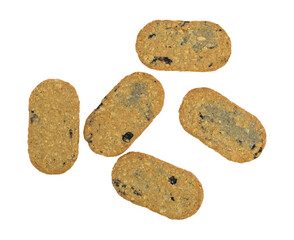 Blueberry wafer cookies isolated on a white background top view.