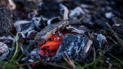 Texture embers after fire. closeup