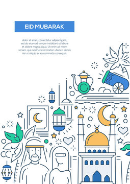Eid Mubarak - line design brochure poster template A4