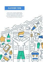 Summer Time - line design brochure poster template A4