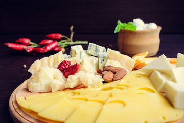 Tasty appetizer. Plate of Cheese.