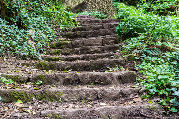 steiniger Weg nach oben - alte Treppe aus Stein 
