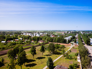 Beautiful cityscape. View of the old Russian town of Suzdal. Gol