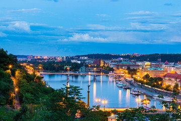 Beautiful Panoramic View of Prague Bridges on River Vltava from Letna Park