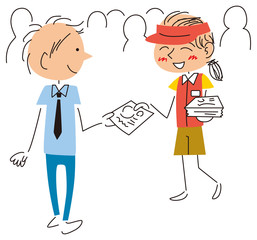 チラシを配るファーストフードの店員