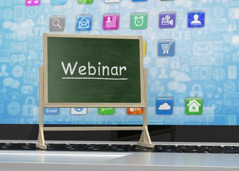 Laptop with chalkboard, webinar, online education concept. 3d rendering.