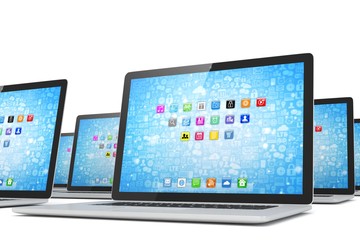 many  laptop on white background. 3d rendering.