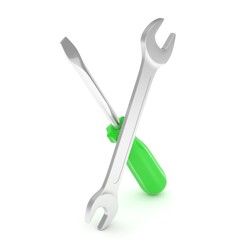 3D Illustration Wrench and screwdriver, service concept