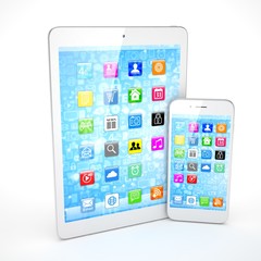 Tablet and smartphone on a white. 3d rendering.