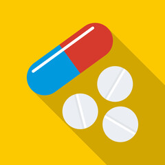 Pill and tablets icon, flat style