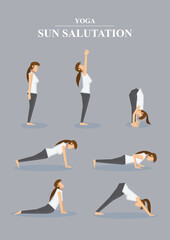Slim Sporty Woman in Yoga Poses Sun Salutation Series