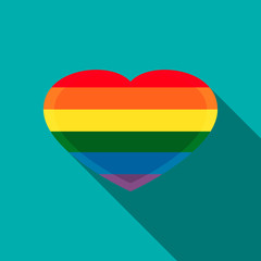 Rainbow heart icon in flat style