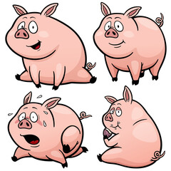 Vector illustration of Cartoon Pig Character Set
